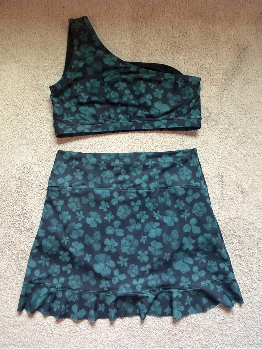 Albion Fit Asymmetric Floral Green Bikini Top and Skirt Set - Picture 2 of 5